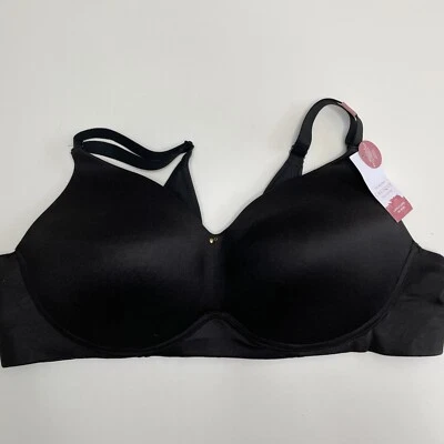 NEW Cacique Invisible Back Smoother Bra 42C Black Lightly Lined No Wire Satin - Image 1 of 4
