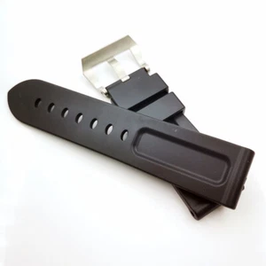24mm Black Rubber Band 22mm Steel Screw Buckle Strap for PAM PAM111 Wristwatch - Picture 1 of 10