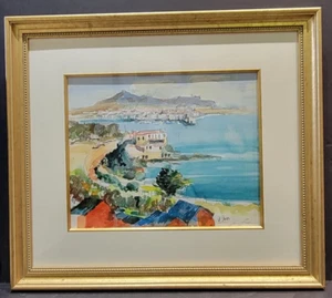 Kerry Hallam, "St. Ives/Cornwell", Original Aquarell auf Papier, Goldrahmen - Bild 1 von 3