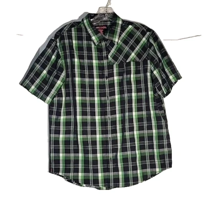 Tony Hawk Black & Green Plaid Button-Up Short Sleeve Shirt M skater surfer beach - Image 1 of 4
