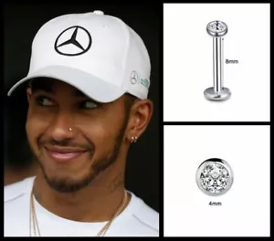 Men’s/Boy’s: Lewis Hamilton 18ct White Gold Plated 4mm Cubic Zirconia Nose Stud - Picture 1 of 6