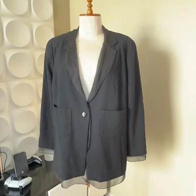 Blazer Chanel Boutique Negro Lana con Ribete de Seda Vintage Clásico Talla 48 Foto 1 de 4