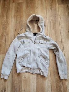 Marc Jacobs Women's Size XS Cotton Sherpa Full Zip Hooded Jacket Bomber Biege - Picture 1 of 16