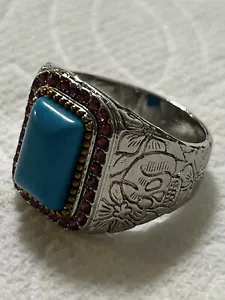 RING FASHION Sterling Silver Torquoise Pattern Ring Size 8.5 Mothers Day Gift - Picture 1 of 13