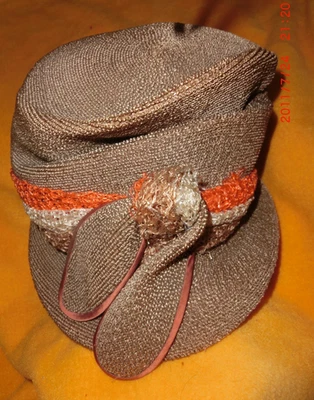 Vintage Charlotte Mid-Century Ladies Beige/Tan/Orange Hat - Image 1 of 4