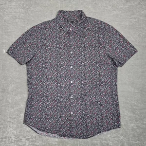 John Varvatos Shirt Mens Large Blue Floral Button Up Short Sleeve Casual Cotton - Picture 1 of 7