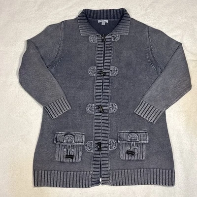 PBJ Blues Indigo Denim Knit Toggle Button Long Cardigan XL Lagenlook Soft Comfy - Image 1 of 4