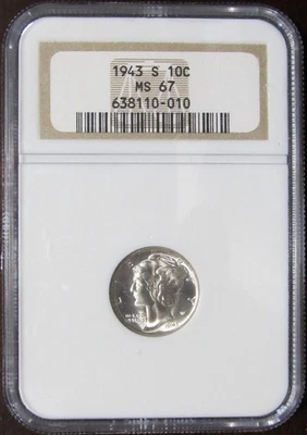 1943 S Mercury Dime, NGC MS 67 - Image 1 of 2