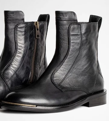 Novas Botas Femininas Zadig & Voltaire Laureen Biqueira de Metal Preta Tamanho 37 - Imagem 1 de 4