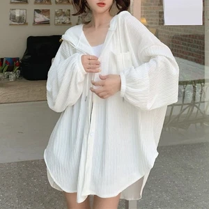 Drawstring Hooded Shirt Ice Silk Sun Protection Tops  Holiday - Picture 1 of 13