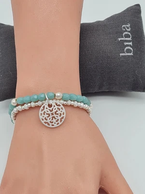 Biba Armband Meeresblau mit Silberfarben und Anhänger Mandala - Bild 1 von 2