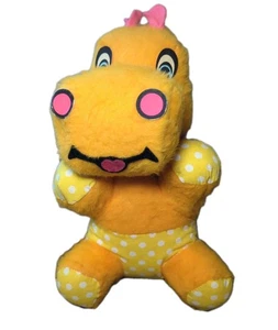 Peluche ippopotamo arancione vintage fatto a mano vestito a pois rosa fiocco retrò RARO - Foto 1 di 10