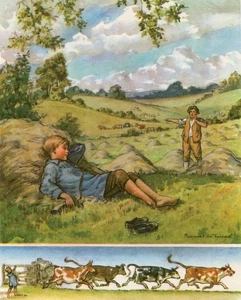 Little Boy Blue dormire filastrocche vintage anni 40 stampa Margaret Tarrant - Foto 1 di 3