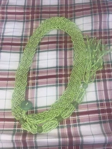 Vintage 1970s Lime Green Braided Glass Seed Beads Boho Festival Belt XL 45” EUC - Picture 1 of 10