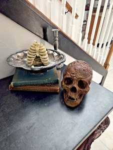 Réplica de calavera tallada tibetana - Ritual de resina tamaño natural Kapala gótico budista - Imagen 1 de 9