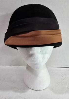 复古黑色豪华丝绒棕色装饰吉贝帽子女式进口毛皮时尚 — 第 1/4 张图片