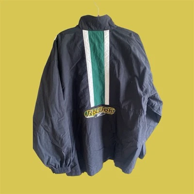 Vintage Reebok Jacket Men’s XL 80s/90s Black Green Color-block Windbreaker Logo - Image 1 of 4