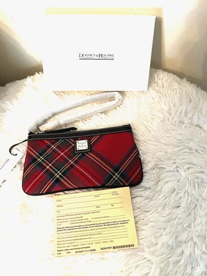 NWT  Dooney & Bourke Tartan Plaid Slim Wristlet RED  Clutch Wallet  8 x  4 1/2 - Image 1 of 4