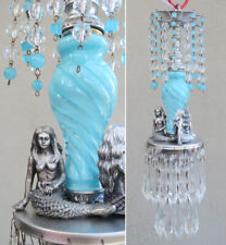 Mermaid Swag Lamp Chandelier Blue Glass brass Silver crystal Beads Sea Scape