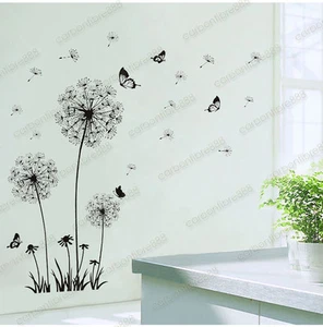 Transparent Black Dandelion Flowers Wall Stickers Art Decal Mural Paper Decor - Picture 1 of 8