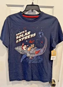 There abouts  "Santa's Solar Express " Christmas Short Sleeve Shirt Size L 14/16 - Picture 1 of 1