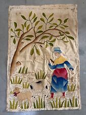 🔥 Fine Antique Early Old 18th c. American Folk Art Embroidery Tapestry - WOW