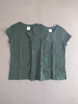Paquete de 2 camisetas Hanes para mujer manga corta algodón cuello redondo elegantes verdes M Foto 1 de 4