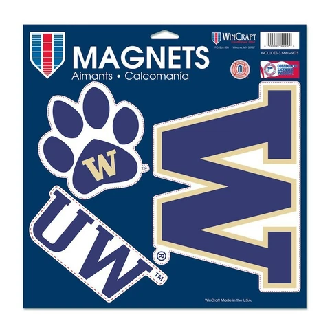 NCAA Washington Huskies Wincraft 3-Piece Magnet Set On 11" x 11" Sheet NEW! Cover
