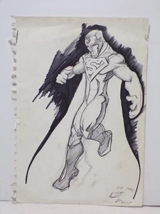 Superman Notizbuch Seite Kunst Skizze 2007 signiert vom Künstler Original 060325WT - Bild 1 von 3