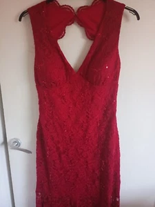 Nightway Red Scarlet dress gown Size 14 Womens Backless Sleeveless Sequin Lace - Picture 1 of 17