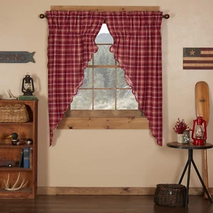 Rustic Red Plaid Braxton Scalloped Curtain for Living Room Bedroom Short Prairie - Picture 1 of 7