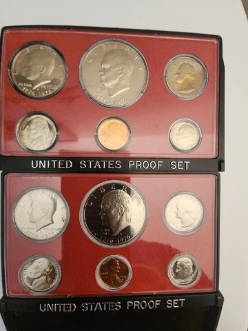 Lot of (2), 1975 & 1976 Proof Set US Mint 6 coin sets OGP, inc case stand Cover