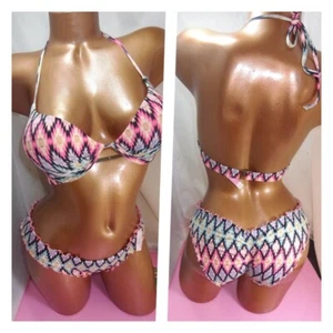 VICTORIAS SECRET 32B  ADD 2 SIZES BOMBSHELL,PUSHUP,  HALTER BIKINI A25 - Picture 1 of 6