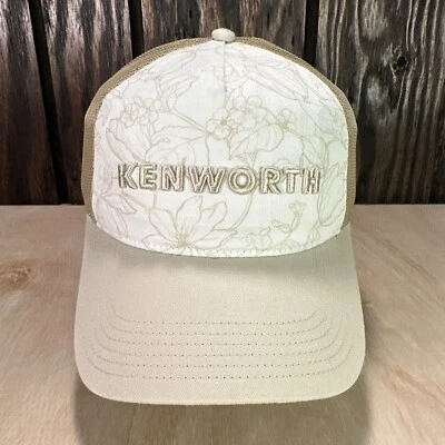 Kenworth Trucks Ponytail Trucker Hat Floral Beige Flowers Mesh Snapback Cap NEW - Image 1 of 4