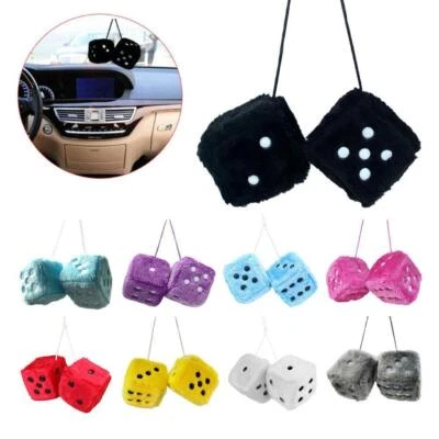 Soft Fluffy Furry Dice Ornament Car Rearview Mirror Home Hanging Spotty Dice UK - Image 1 of 4