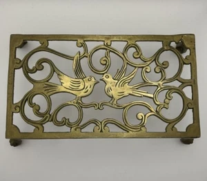 Supporto bollitore ottone stile vittoriano vintage artiglio piedi pentola sottopiede motivo uccellini - Foto 1 di 11