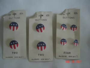 LOT 3 CARDS Vtg. RED / WHITE / BLUE STARS & STRIPES BUTTONS 1/2" & 3/4" Japan - Picture 1 of 5