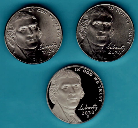 2020 P D S Jefferson Nickel 3 Coin Set From BU Bank Rolls & Proof Sets Cover