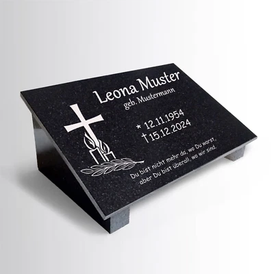 GRAVURTEXT Grabstein GRANIT Grabplatte Motiv+Gravur+Stützen Formatauswahl Grabdeko F12