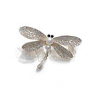 Vintage Shinny Crystal Rhinestone Pearl Dragonfly Brooches Silk Scarf Insect Pin