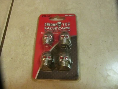 Skull Chrome Top Valve Stem Caps By Pilot New - Image 1 of 3