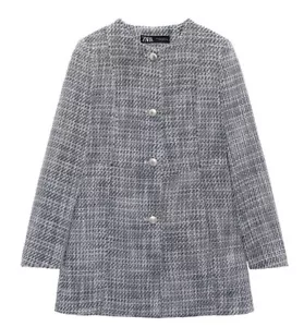 ZARA Structured Tweed Blue Blazer SIZE XL Jacket 14-16 Textured Boucle - Picture 1 of 6