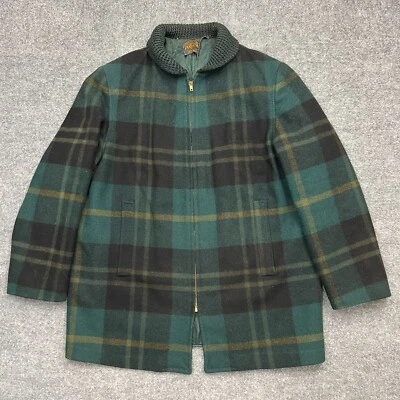 VTG Pendleton Wool Coat Men XL-2XL Green Black Plaid Ribbed Collar Zip 60s-70s - Image 1 of 4