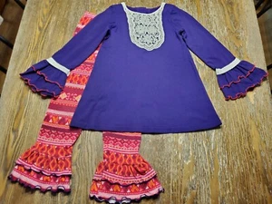 Goodlad Girls 2 Pc Outfit sz 6 Purple Shirt Top w Ruffled Sleeves Leggings EUC! - Picture 1 of 11