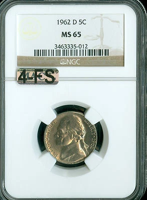 1962 D JEFFERSON NICKEL NGC MS65 MAC 4FS VERY RARE SPOTLESS  $2,000 IN FS * - Image 1 of 4