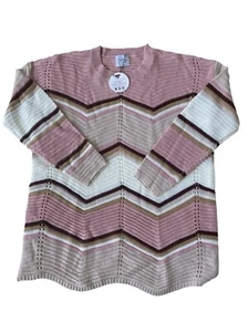 FCT With Love Sweater Pink Cream Multi Striped Zig Zag Pointelle Ladies 1X NWT - Picture 1 of 3