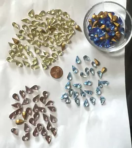 Vintage Swarovski Crystals stones LOT of 4 colors gold foiled 4328 Pear shape - Picture 1 of 5