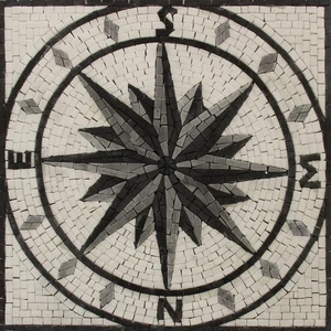Marble Mosaic Square Compass Art Tiles - Picture 1 of 1