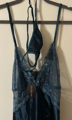 Avidlove Womens XXXL 3XL Peacock Blue Lingerie Lace Babydoll Sleepwear Chemise - Image 1 of 4