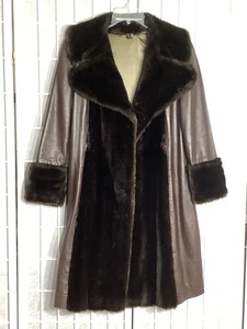Abrigo de cuero marrón oscuro vintage Lilli Ann London ribete de piel forrado de seda talla 38 EE. UU. S - Imagen 1 de 7
